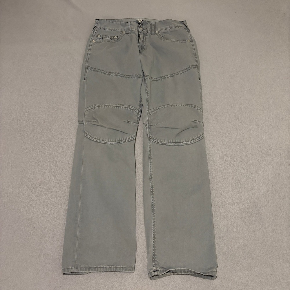 True Religion Mens Grey Moto Knee Panel Straight Leg Pants Size 34 Casual Fall